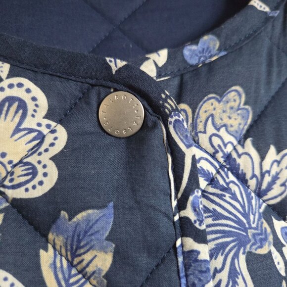 Talbots Jacobean Quilted Jacket Blue Women's XL Snap Button Round Neck Cottage - Picture 6 of 9